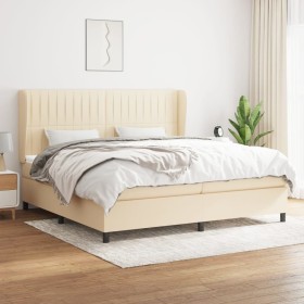 Cama box spring con colchón tela color crema 200x200 cm de , Camas y somieres - Ref: Foro24-3128154, Precio: 634,32 €, Descue...