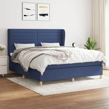 Box spring bed with blue fabric mattress 160x200 cm by , Beds and slatted bases - Ref: Foro24-3128619, Price: 554,56 €, Disco...