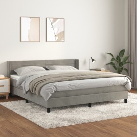 Cama box spring con colchón terciopelo gris claro 160x200 cm