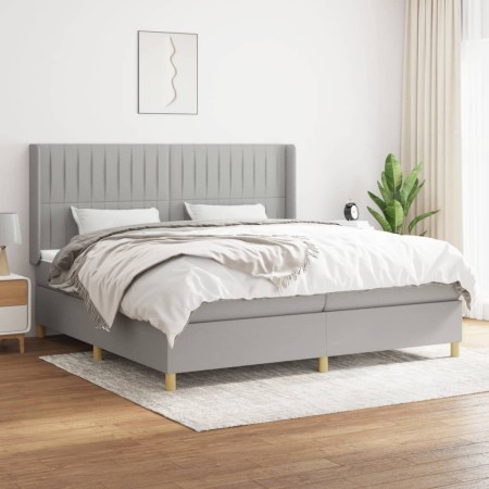 Cama box spring con colchón tela gris claro 200x200 cm