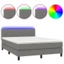 Box spring bed mattress and LED lights dark gray fabric 140x200 cm by , Beds and slatted bases - Ref: Foro24-3133318, Price: ...