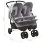 Doppelwagen aus hellgrauem Stahl von vidaXL, Kinderwagen - Ref: Foro24-10241, Preis: 240,57 €, Rabatt: %