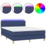 Box spring bed with mattress and LED blue fabric 140x200 cm by , Beds and slatted bases - Ref: Foro24-3133883, Price: 427,35 ...