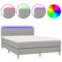 Box spring bed mattress and LED lights light gray fabric 140x190 cm by , Beds and slatted bases - Ref: Foro24-3133869, Price:...