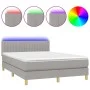 Box spring bed mattress and LED lights light gray fabric 140x190 cm by , Beds and slatted bases - Ref: Foro24-3133869, Price:...