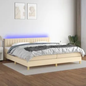Box spring bed with mattress and LED cream fabric 200x200 cm by , Beds and slatted bases - Ref: Foro24-3133906, Price: 553,82...