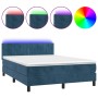 Box spring bed with mattress and LED dark blue velvet 140x190 cm by , Beds and slatted bases - Ref: Foro24-3134523, Price: 41...
