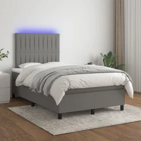 Box spring bed with mattress and LED dark gray fabric 120x200 cm by , Beds and slatted bases - Ref: Foro24-3135022, Price: 40...
