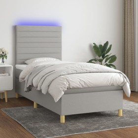 Box spring bed mattress and LED lights light gray fabric 80x200 cm by , Beds and slatted bases - Ref: Foro24-3135469, Price: ...