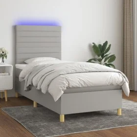 Box spring bed mattress and LED lights light gray fabric 80x200 cm by , Beds and slatted bases - Ref: Foro24-3135469, Price: ...