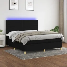 Box spring bed mattress and LED lights black fabric 160x200 cm by , Beds and slatted bases - Ref: Foro24-3135527, Price: 602,...