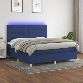 Box spring bed mattress and LED lights blue fabric 160x200 cm by , Beds and slatted bases - Ref: Foro24-3135531, Price: 539,8...