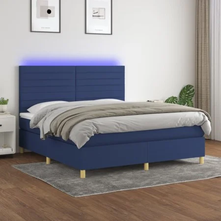 Box spring bed mattress and LED lights blue fabric 160x200 cm by , Beds and slatted bases - Ref: Foro24-3135531, Price: 539,8...