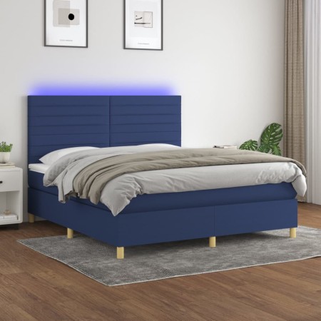 Boxspringbettmatratze und LED-Leuchten aus blauem Stoff 160x200 cm von , Betten und Lattenroste - Ref: Foro24-3135531, Preis:...