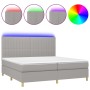 Cama box spring con colchón tela y LED gris claro 200x200 cm de , Camas y somieres - Ref: Foro24-3135621, Precio: 629,08 €, D...