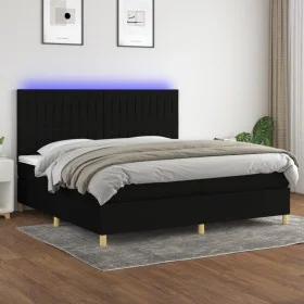 Box spring bed mattress and LED lights black fabric 200x200 cm by , Beds and slatted bases - Ref: Foro24-3135623, Price: 637,...