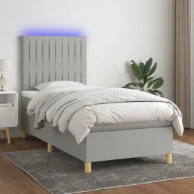 Box spring bed mattress and LED lights light gray fabric 100x200 cm by , Beds and slatted bases - Ref: Foro24-3135573, Price:...