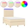 Box spring bed with mattress and LED cream fabric 120x200 cm by , Beds and slatted bases - Ref: Foro24-3135586, Price: 428,38...