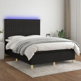 Box spring bed mattress and LED lights black fabric 140x200 cm by , Beds and slatted bases - Ref: Foro24-3135599, Price: 490,...