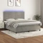 Box spring bed with mattress and LED light gray velvet 160x200 cm by , Beds and slatted bases - Ref: Foro24-3136191, Price: 5...