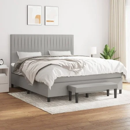 Box spring bed with light gray fabric mattress 160x200 cm by , Beds and slatted bases - Ref: Foro24-3136765, Price: 575,91 €,...