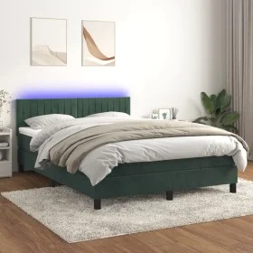 Box spring bed with mattress and LED dark green velvet 140x200cm by , Beds and slatted bases - Ref: Foro24-3134528, Price: 43...