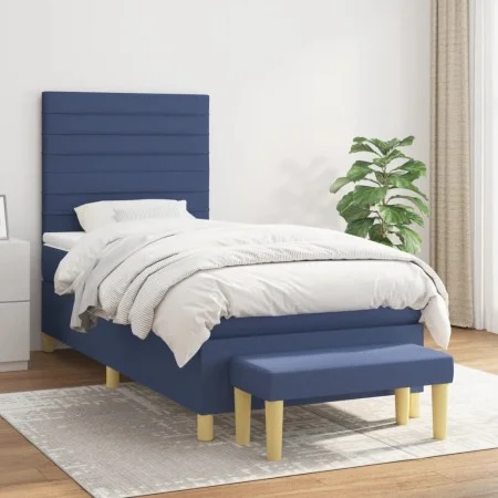 Box spring bed with blue fabric mattress 80x200 cm by , Beds and slatted bases - Ref: Foro24-3137195, Price: 345,31 €, Discou...