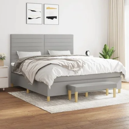 Box spring bed with light gray fabric mattress 160x200 cm by , Beds and slatted bases - Ref: Foro24-3137245, Price: 586,95 €,...
