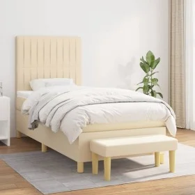 Box spring bed with cream fabric mattress 100x200 cm by , Beds and slatted bases - Ref: Foro24-3137298, Price: 367,89 €, Disc...
