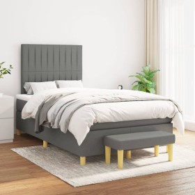 Cama box spring con colchón tela gris oscuro 120x200 cm