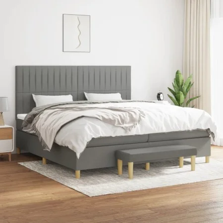 Cama box spring con colchón tela gris oscuro 200x200 cm de , Camas y somieres - Ref: Foro24-3137342, Precio: 714,70 €, Descue...