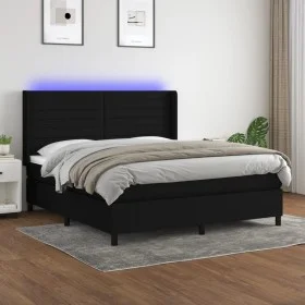 Box spring bed mattress and LED lights black fabric 160x200 cm by , Beds and slatted bases - Ref: Foro24-3138407, Price: 595,...
