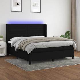 Cama box spring colchón y luces LED tela negro 160