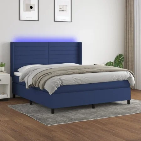 Box spring bed mattress and LED lights blue fabric 160x200 cm by , Beds and slatted bases - Ref: Foro24-3138411, Price: 554,1...