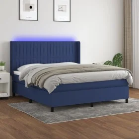 Box spring bed mattress and LED lights blue fabric 160x200 cm by , Beds and slatted bases - Ref: Foro24-3138491, Price: 561,8...
