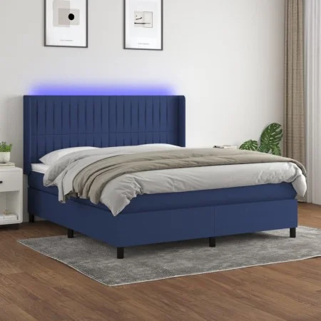 Boxspringbettmatratze und LED-Leuchten aus blauem Stoff 160x200 cm von , Betten und Lattenroste - Ref: Foro24-3138491, Preis:...