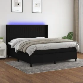 Box spring bed mattress and LED lights black fabric 160x200 cm by , Beds and slatted bases - Ref: Foro24-3138487, Price: 583,...
