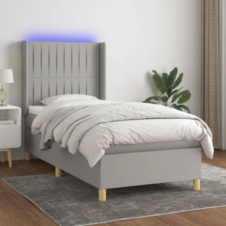 Box spring bed mattress and LED lights light gray fabric 80x200 cm by , Beds and slatted bases - Ref: Foro24-3138989, Price: ...