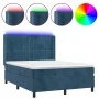 Box spring bed with mattress and LED dark blue velvet 140x200 cm by , Beds and slatted bases - Ref: Foro24-3139689, Price: 50...