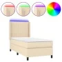 Box spring bed mattress and LED lights cream fabric 100x200 cm by , Beds and slatted bases - Ref: Foro24-3138458, Price: 358,...