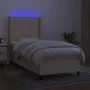 Box spring bed mattress and LED lights cream fabric 100x200 cm by , Beds and slatted bases - Ref: Foro24-3138458, Price: 358,...