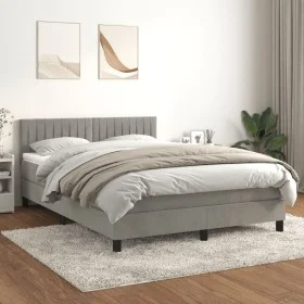 Box spring bed with light gray velvet mattress 140x190 cm by , Beds and slatted bases - Ref: Foro24-3141419, Price: 434,86 €,...