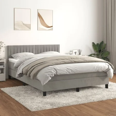 Box spring bed with light gray velvet mattress 140x190 cm by , Beds and slatted bases - Ref: Foro24-3141419, Price: 434,86 €,...