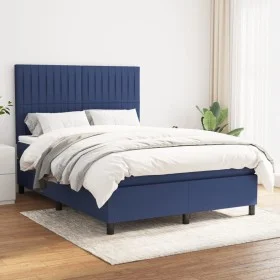 Box spring bed with blue fabric mattress 140x200 cm by , Beds and slatted bases - Ref: Foro24-3141943, Price: 484,30 €, Disco...