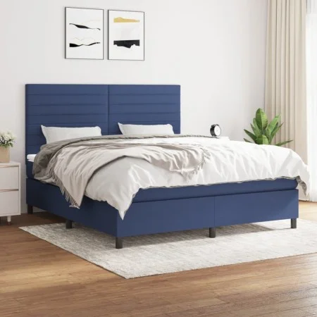 Box spring bed with blue fabric mattress 160x200 cm by , Beds and slatted bases - Ref: Foro24-3141871, Price: 528,35 €, Disco...