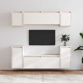 Muebles para TV 6 piezas madera maciza de pino blanco Muebles para TV 6 piezas madera maciza de pino blanco
