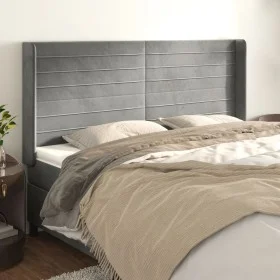 Cabecero con orejas de terciopelo gris claro 163x16x118/128 cm de , Cabeceros y pies de cama - Ref: Foro24-3119774, Precio: 1...