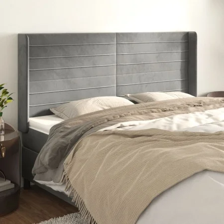 Cabecero con orejas de terciopelo gris claro 163x16x118/128 cm de , Cabeceros y pies de cama - Ref: Foro24-3119774, Precio: 1...