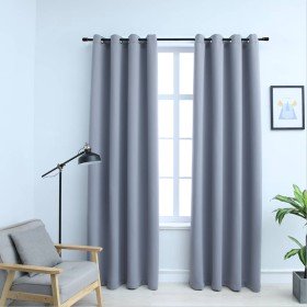 Cortinas opacas con anillas de metal 2 pzs gris 140x175 cm Cortinas opacas con anillas de metal 2 pzs gris 140x175 cm
