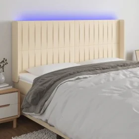 Kopfteil aus cremefarbenem Stoff mit LED 203x16x118/128 cm von , Kopf- und Fußteile - Ref: Foro24-3124313, Preis: 151,64 €, R...